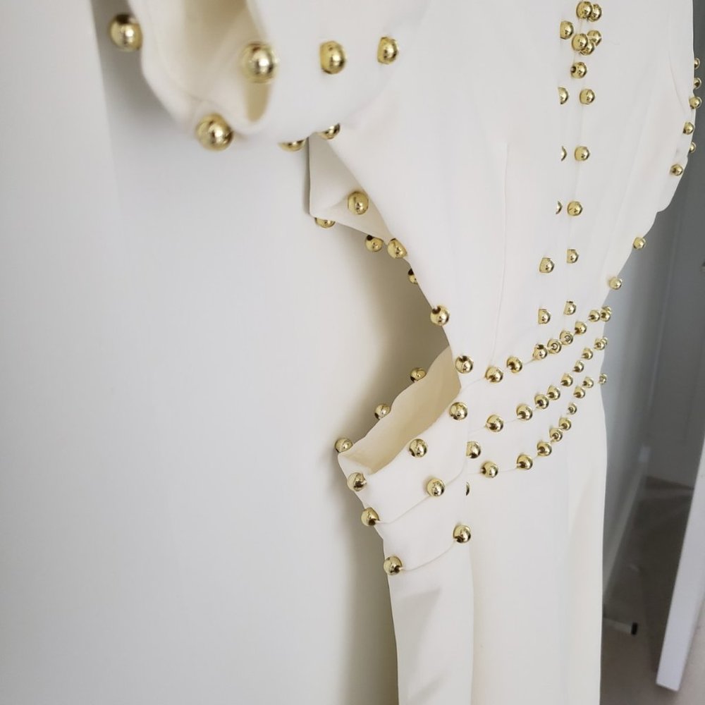 AVANTLOOK cream ladies Dress size S with Gold Bead - Picture 2 of 8